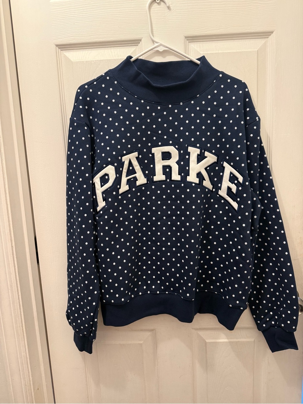 READY TO SHIP! Parke Navy Polka Dot Mockneck Sweatshirt S/M
